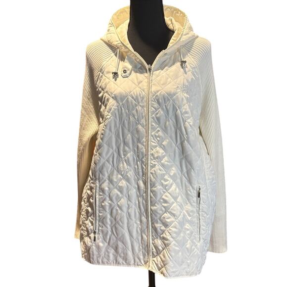 Women's Baltic Quilted Sweater Hooded Zip Front Jacket, Cream, Size XL - Picture 1 of 4